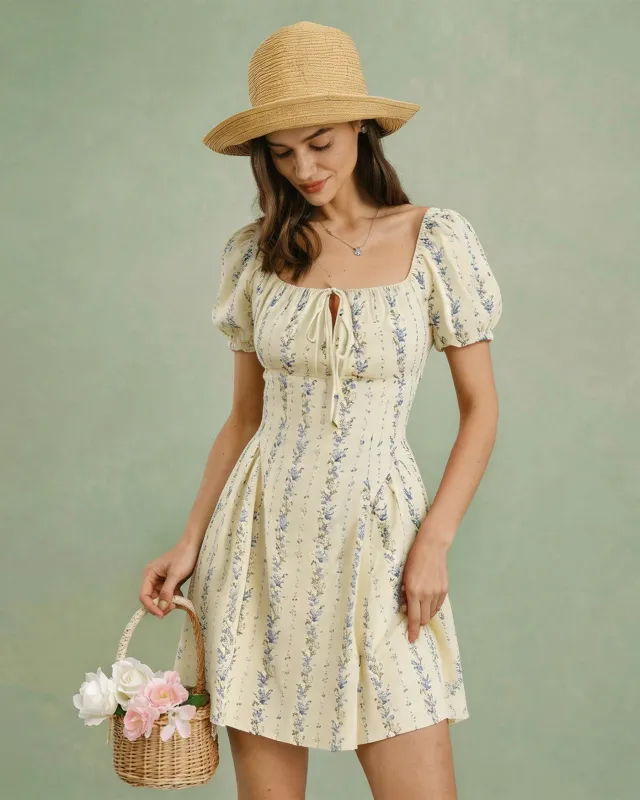 Apricot Square Neck Floral Mini Dress made by rihoas