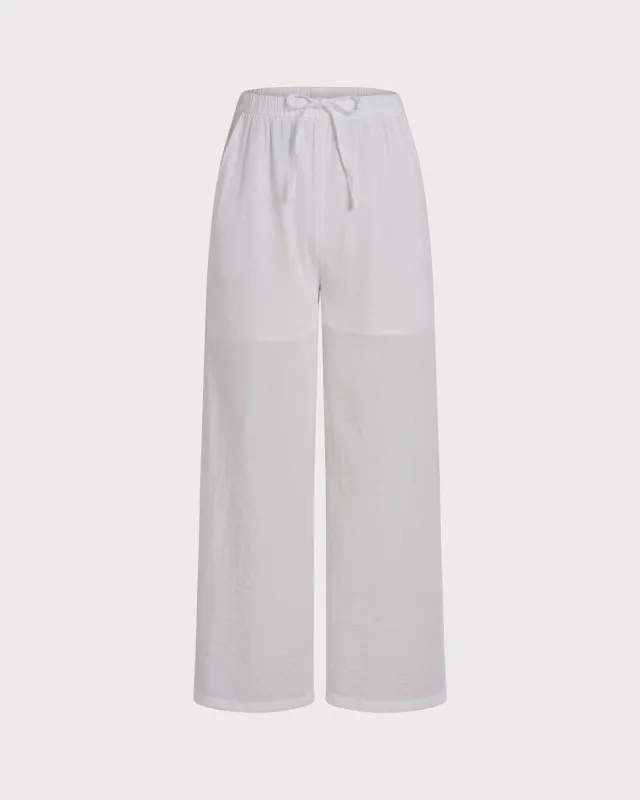 White Elastic Waist Straight Pants made by rihoas