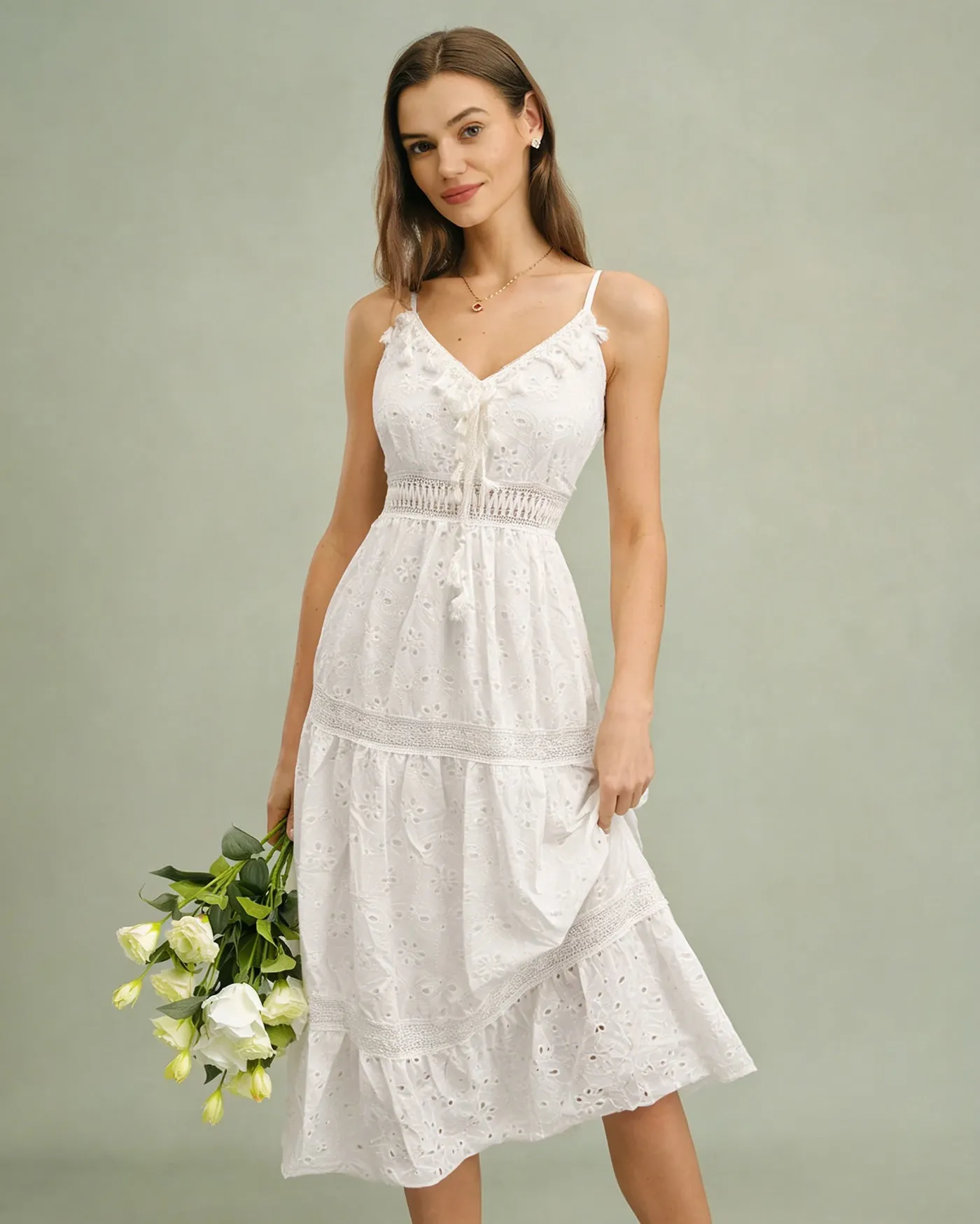 White Shirred Slip Maxi Dress sold by rihoas product image thumbnail 2