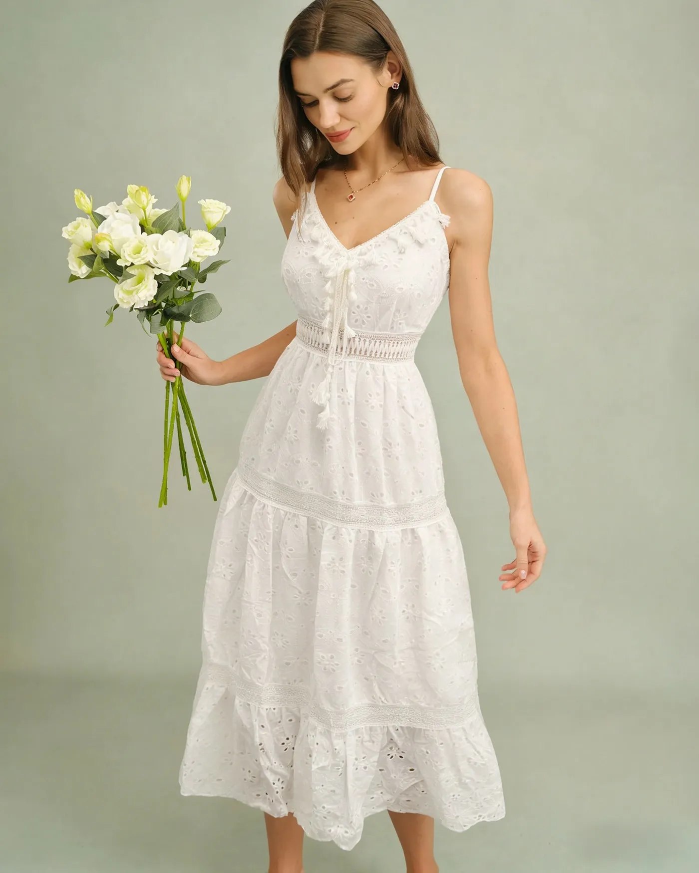White Shirred Slip Maxi Dress sold by rihoas product image thumbnail 3