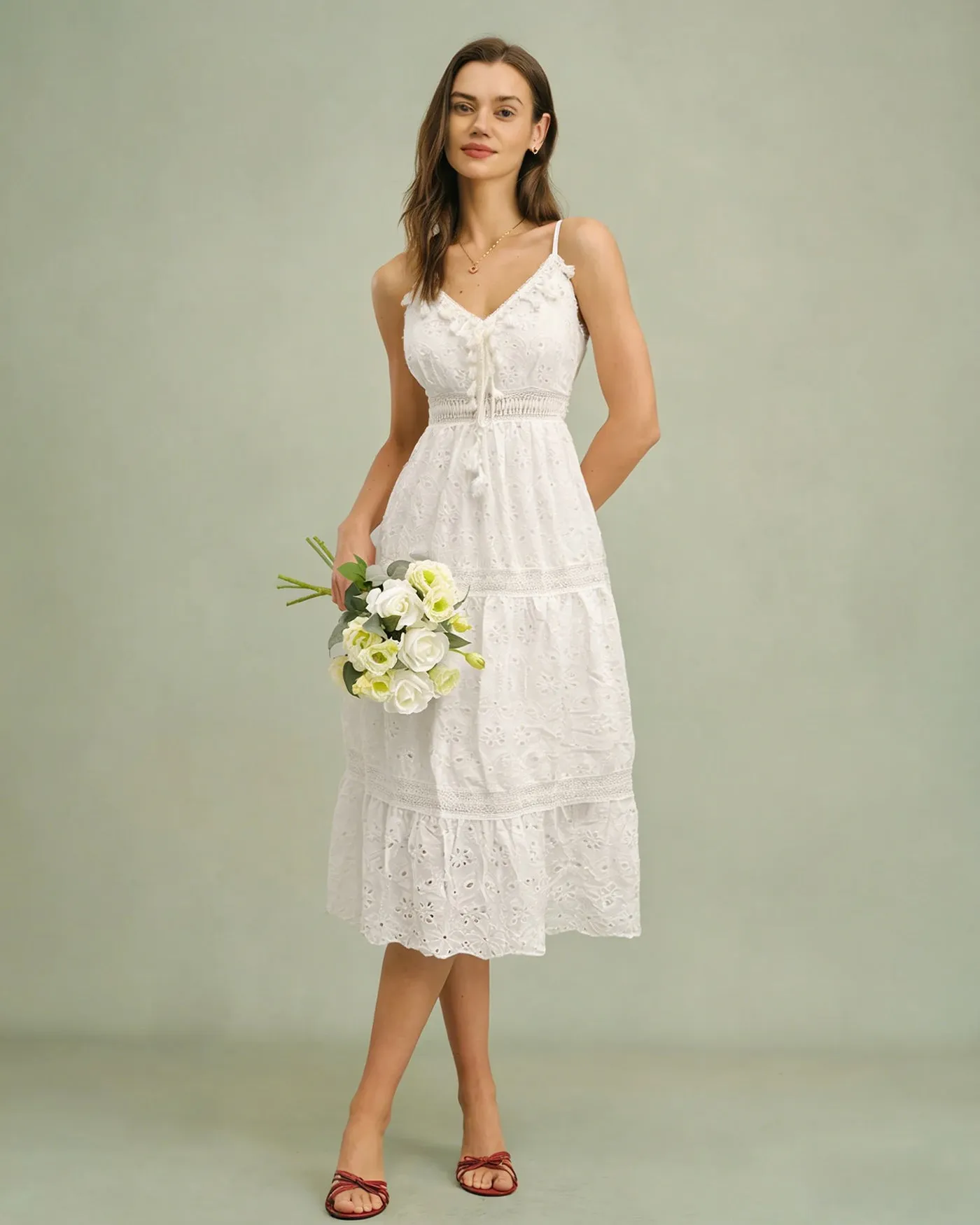 White Shirred Slip Maxi Dress sold by rihoas product image thumbnail 4