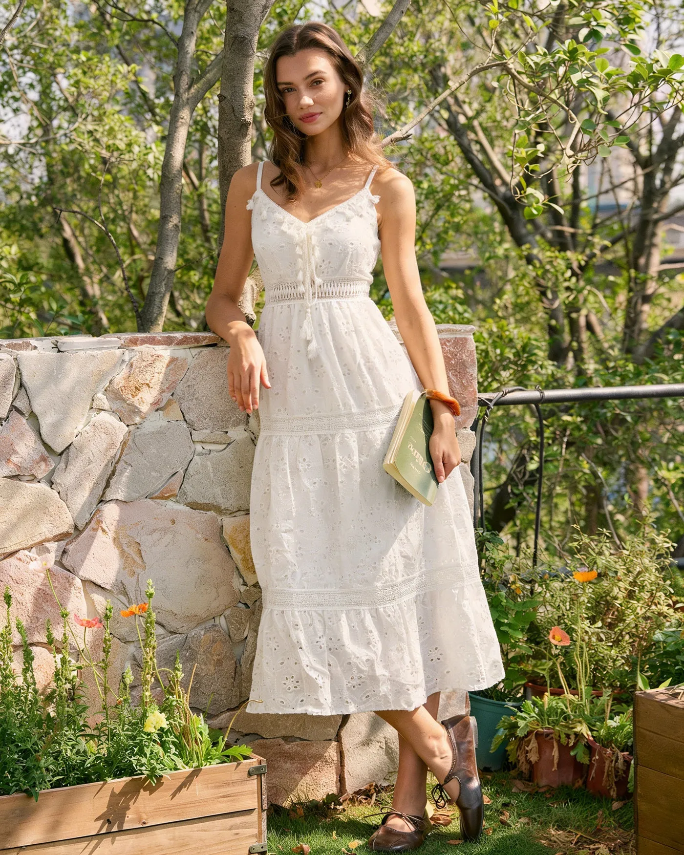 White Shirred Slip Maxi Dress sold by rihoas