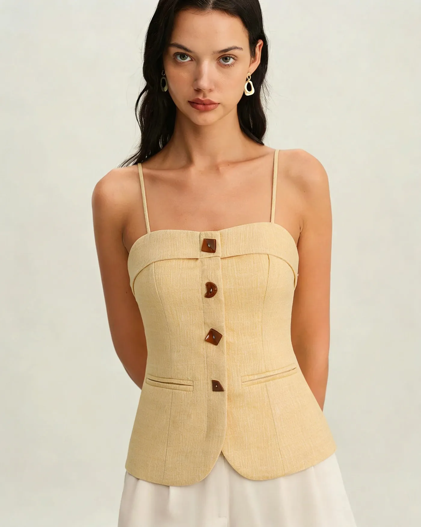 Yellow Solid Button Tank Top sold by rihoas product image thumbnail 2