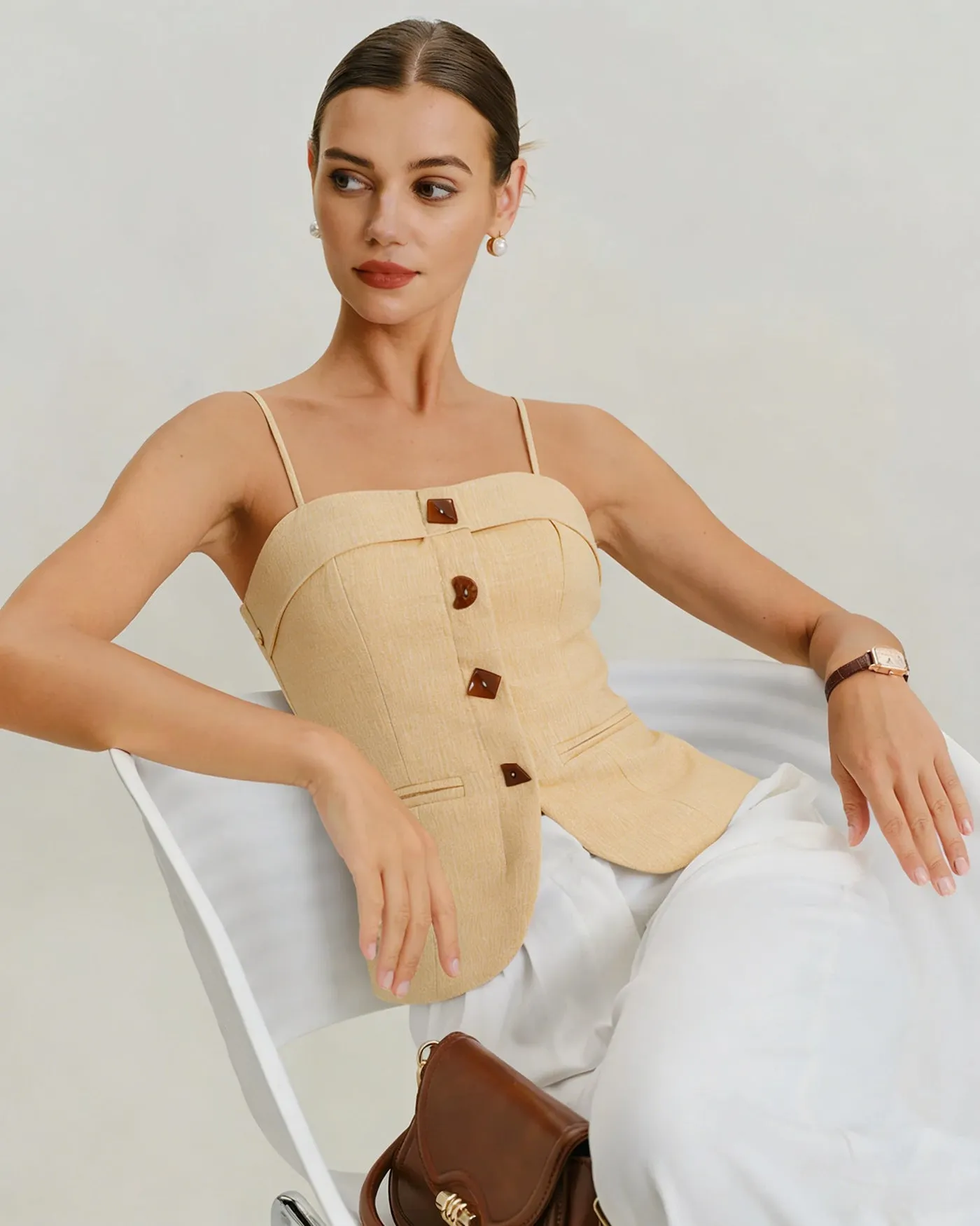 Yellow Solid Button Tank Top sold by rihoas product image thumbnail 3