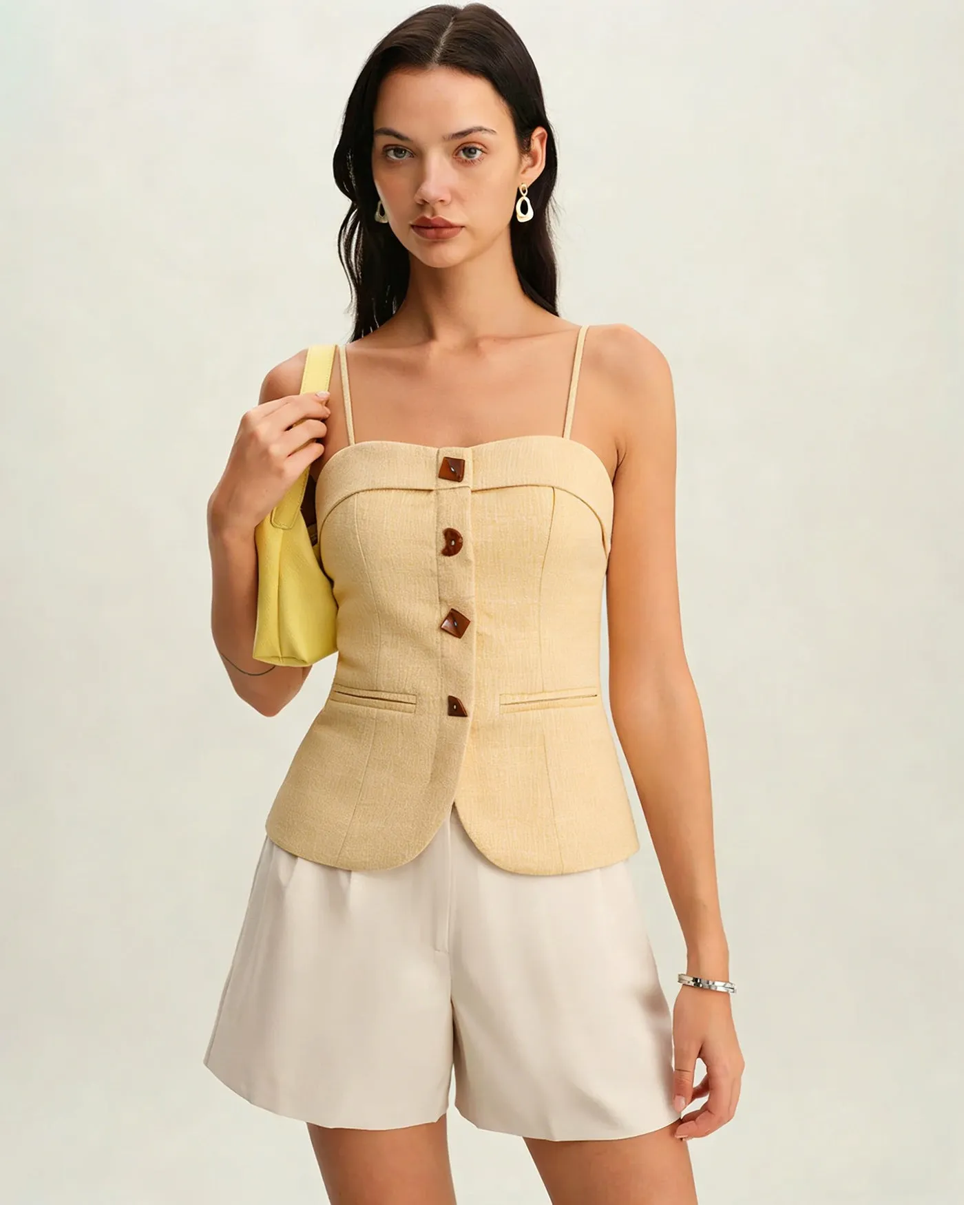Yellow Solid Button Tank Top sold by rihoas
