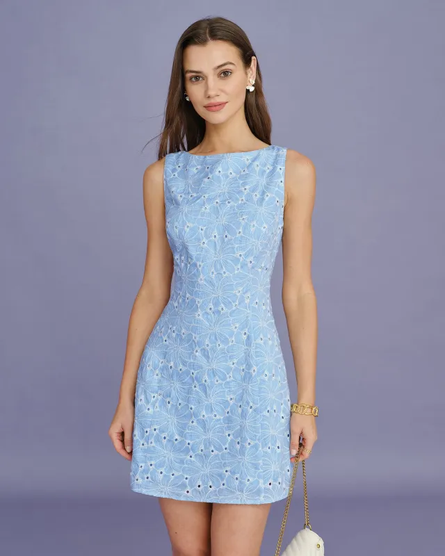 Blue Embroidery Sleeveless Mini Dress made by rihoas