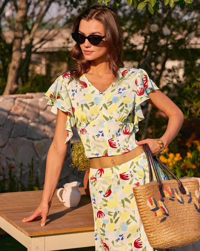 Floral V Neck Ruffle Tee made by rihoas