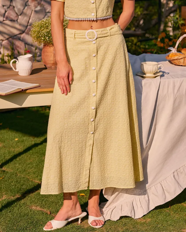 Yellow Embroidery Button Midi Skirt made by rihoas
