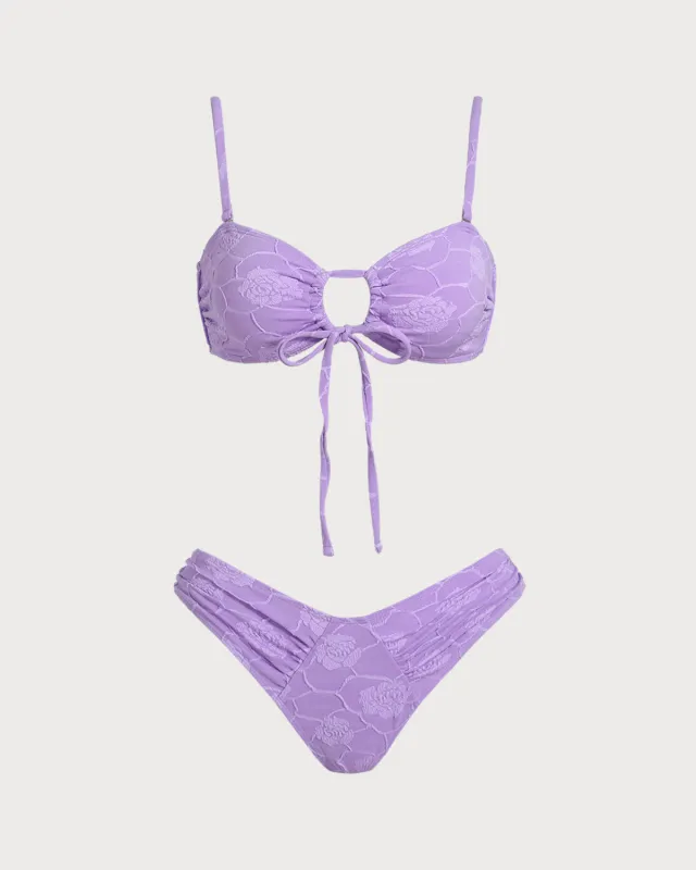 Purple Floral Textured Bandeau Bikini Set made by rihoas