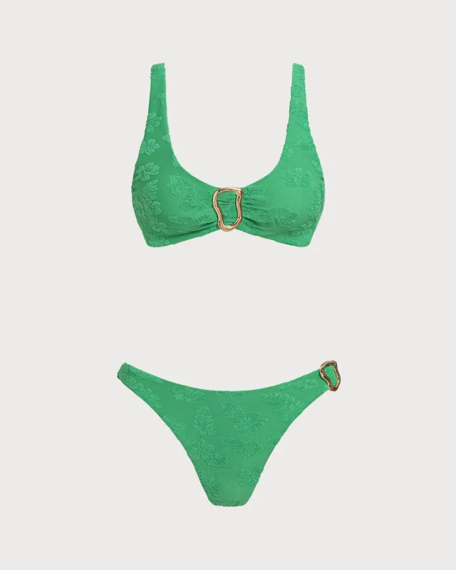 Green U Neck Bralette Bikini Set made by rihoas