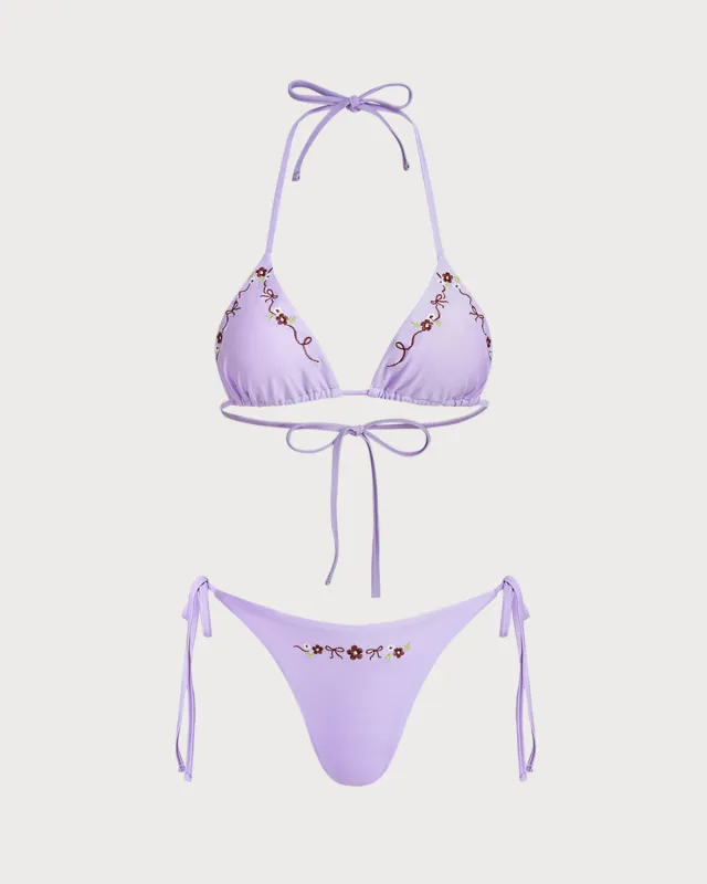 Purple Drawstring Triangle Bikini Set made by rihoas