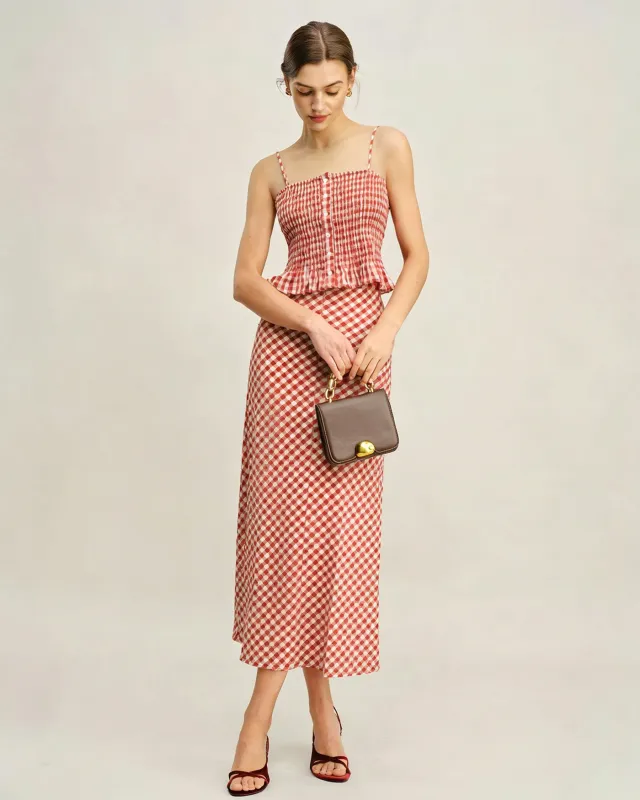 Pink Plaid Shirred Tank Top made by rihoas