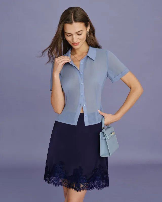 Blue Collar Button Chiffon Blouse made by rihoas