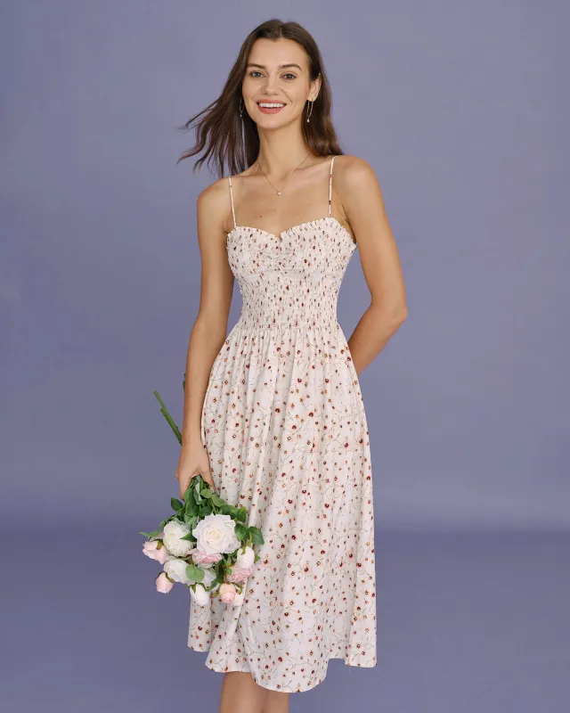 Apricot Floral Shirred Slip Midi Dress made by rihoas