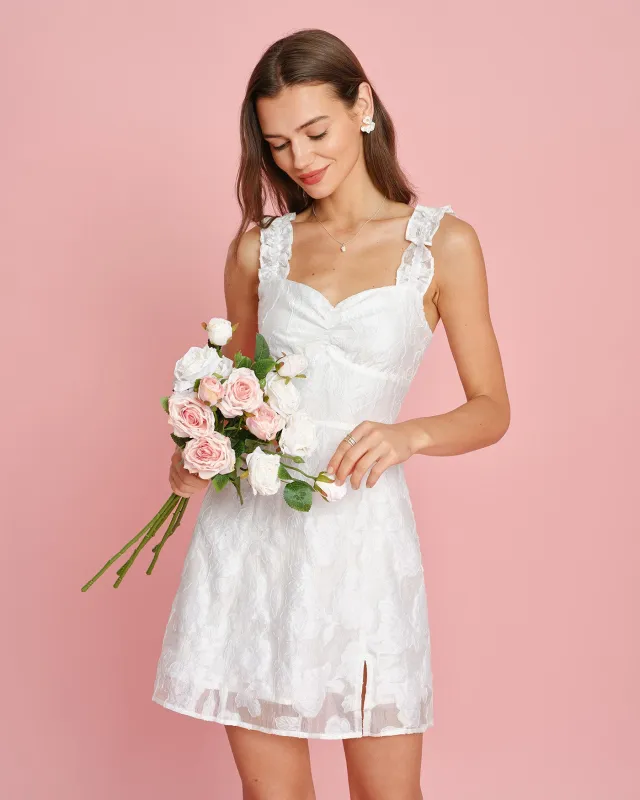 White Sweetheart Neck Jacquard Mini Dress made by rihoas