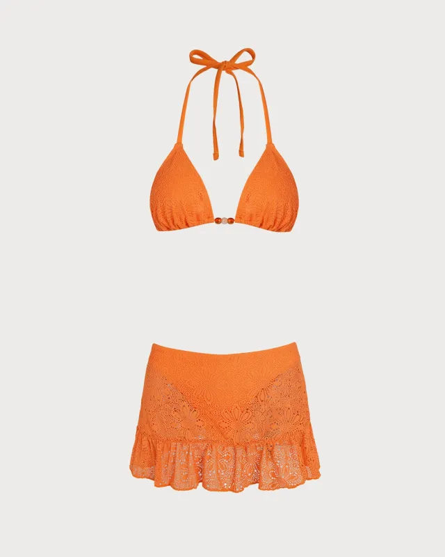 Orange Halter Floral Bralette Bikini Set made by rihoas