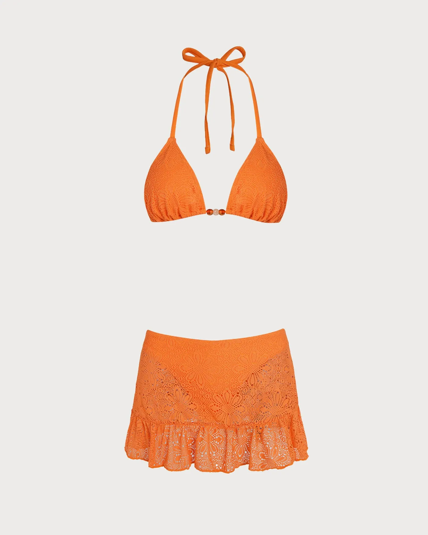 Orange Halter Floral Bralette Bikini Set sold by rihoas