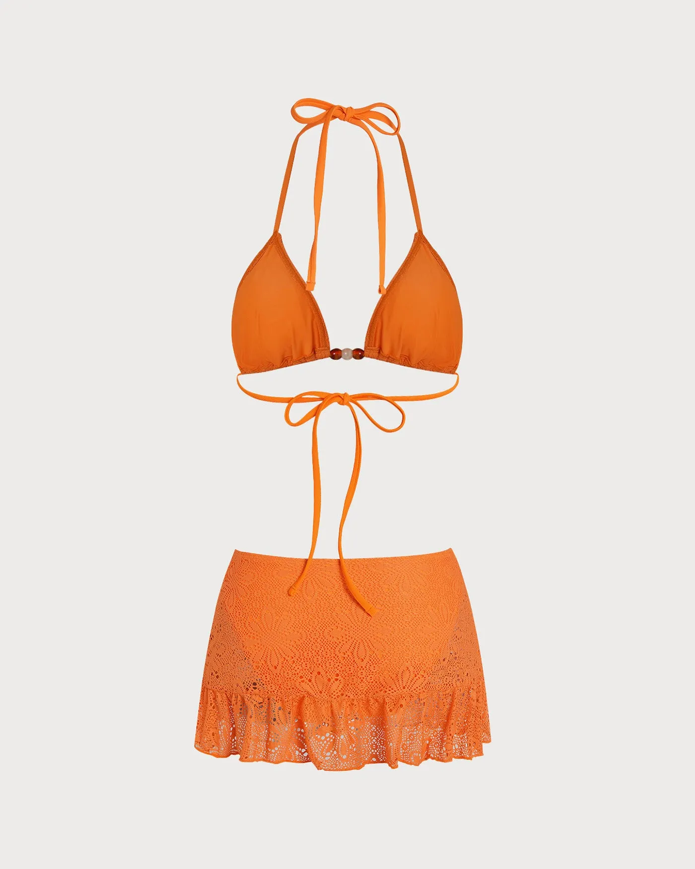 Orange Halter Floral Bralette Bikini Set sold by rihoas product image thumbnail 2