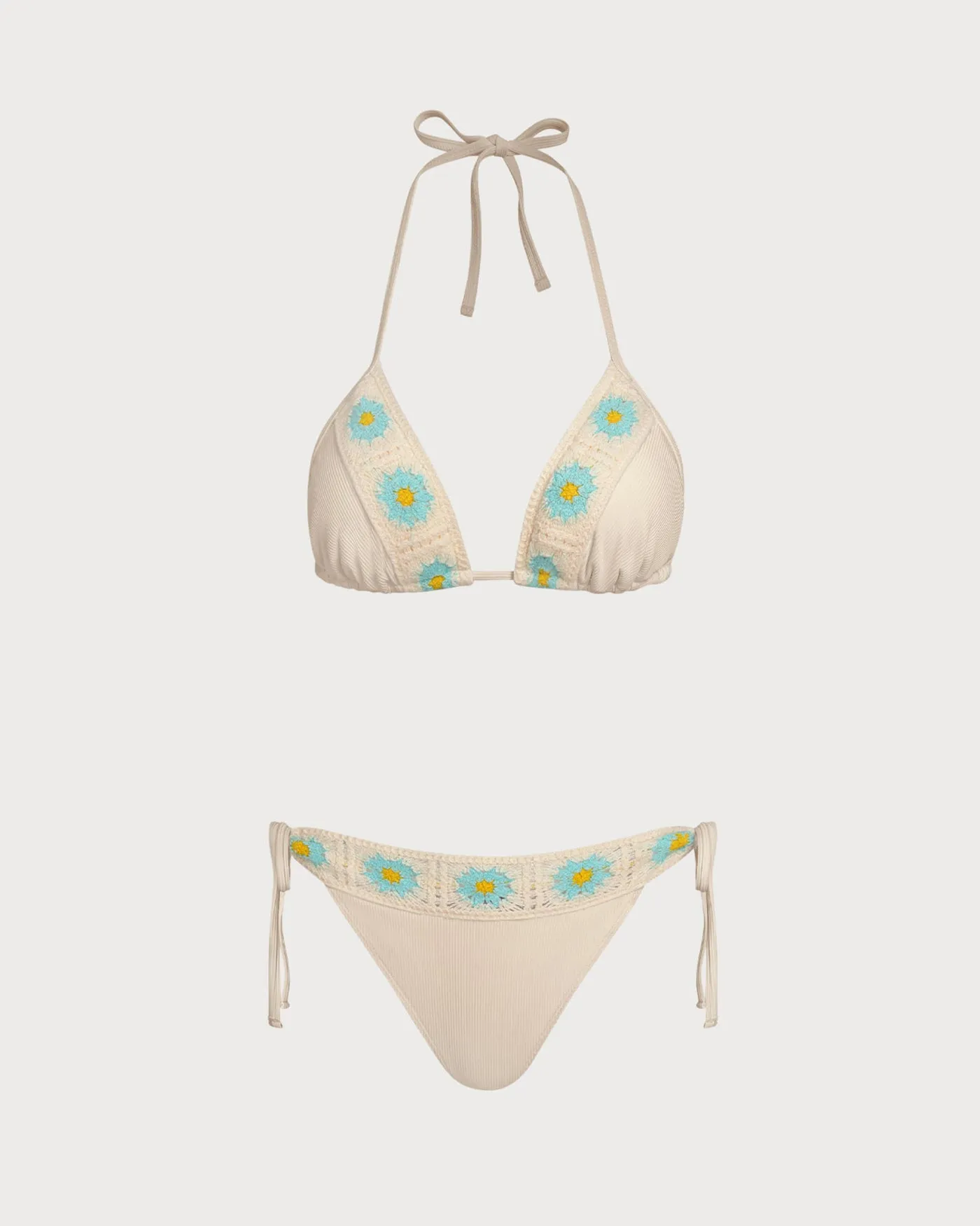 Khaki Halter Contrasting Triangle Bikini Set sold by rihoas