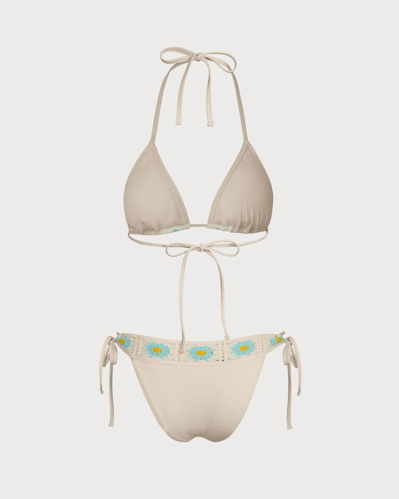 Khaki Halter Contrasting Triangle Bikini Set sold by rihoas product image thumbnail 2