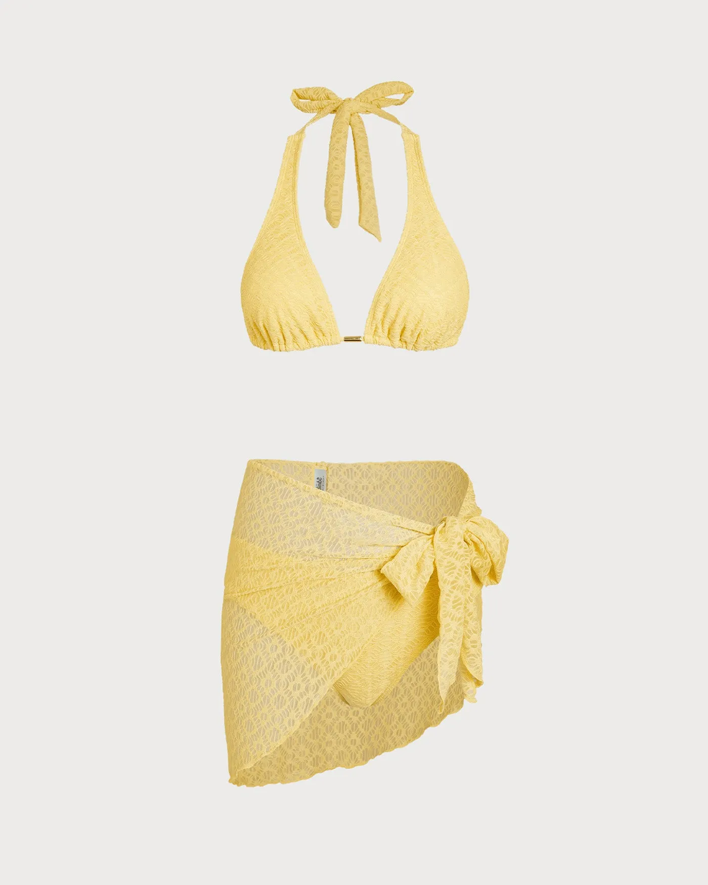 Yellow Jacquard Textured Bikini Set sold by rihoas