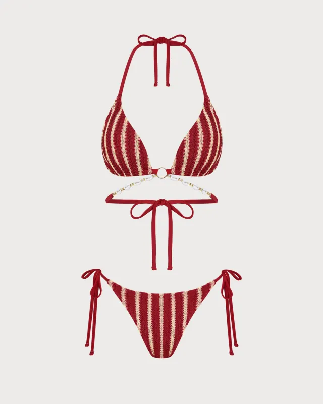 Red O-Ring Contrasting Bikini Set made by rihoas
