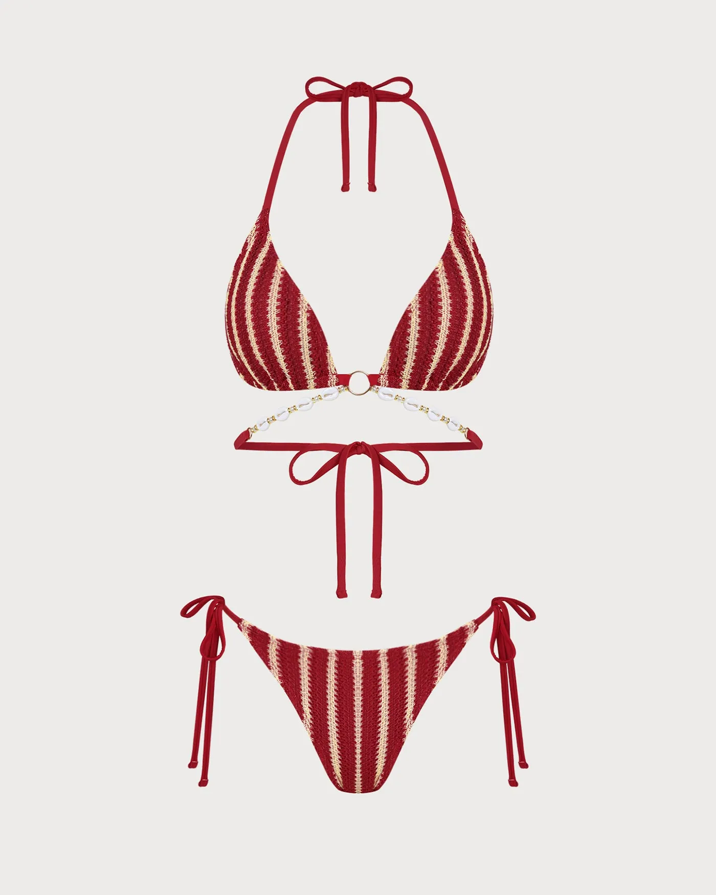 Red O-Ring Contrasting Bikini Set sold by rihoas