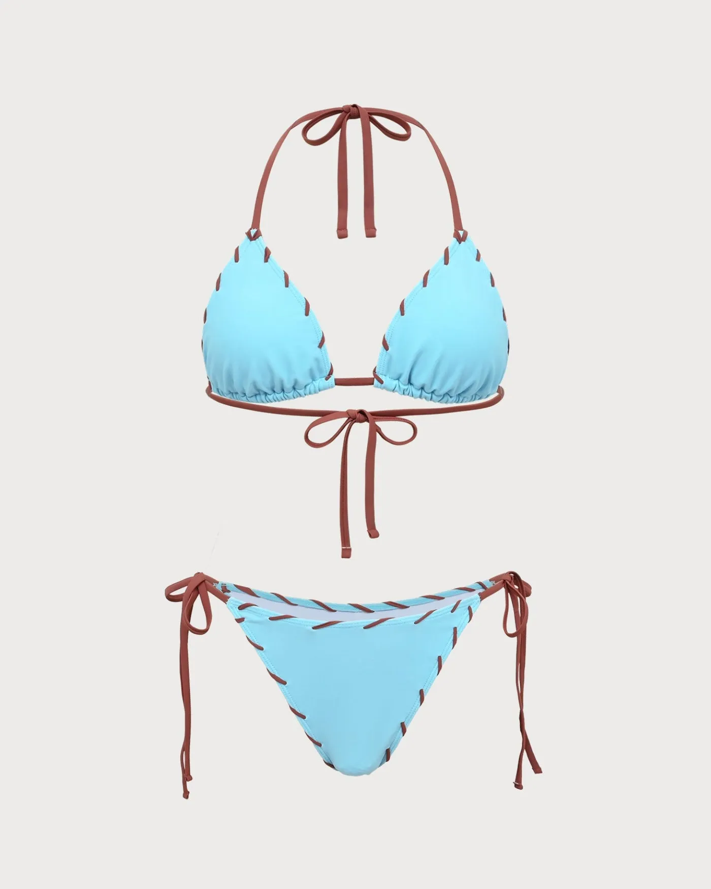 Blue Contrasting Triangle Drawstring Bikini Set sold by rihoas