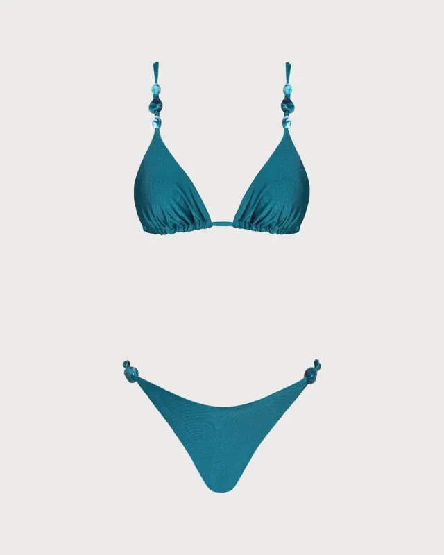 Turquoise Ruched Triangle Bikini Set made by rihoas
