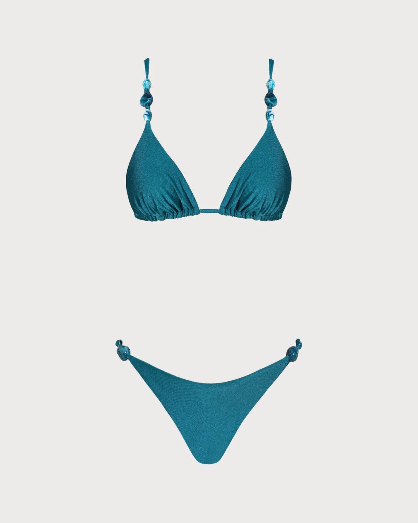 Turquoise Ruched Triangle Bikini Set sold by rihoas