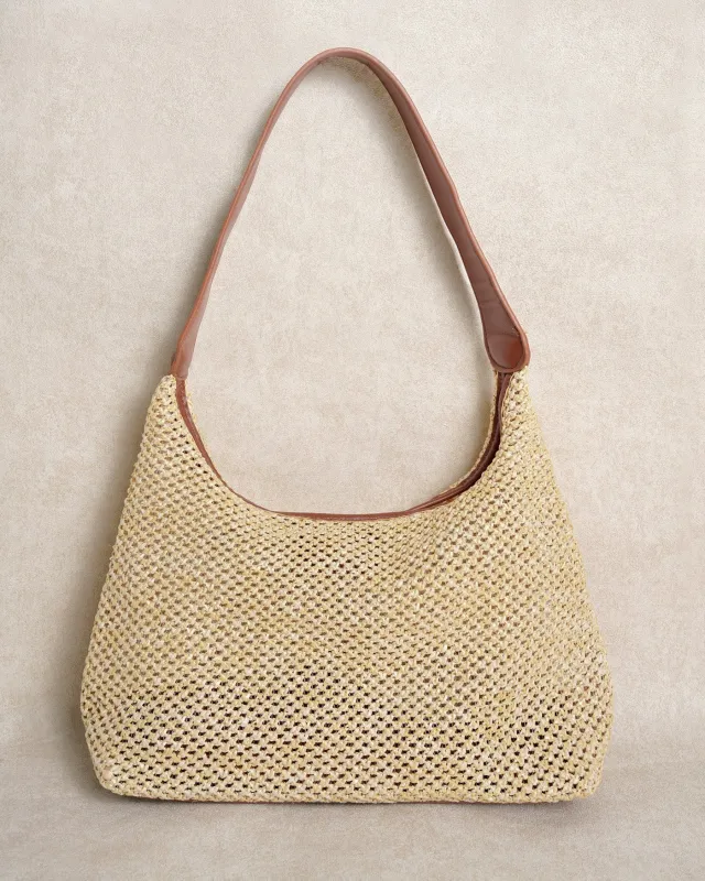 Khaki Straw Weaving Handbag made by rihoas