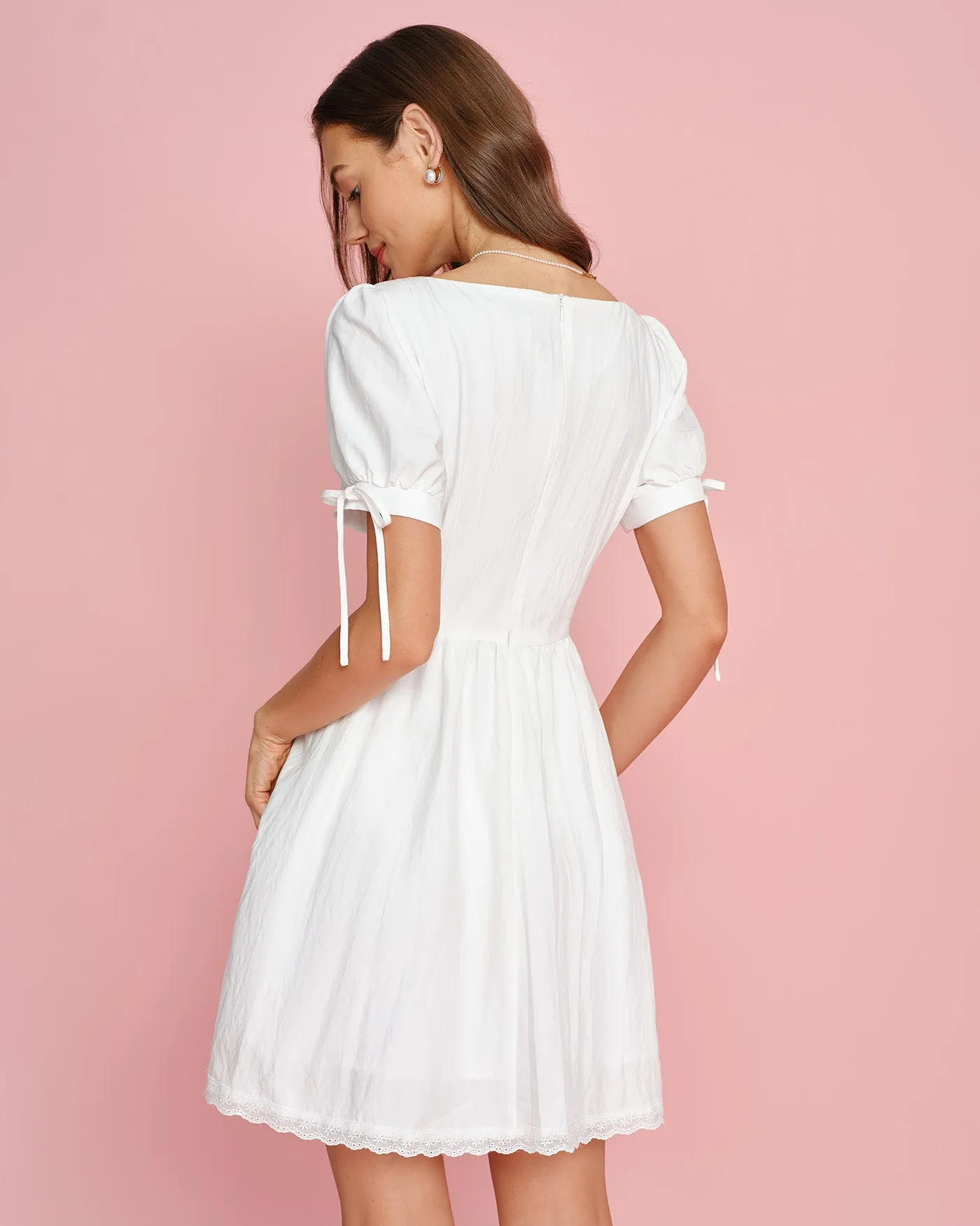 White Square Neck Lace Mini Dress sold by rihoas product image thumbnail 4