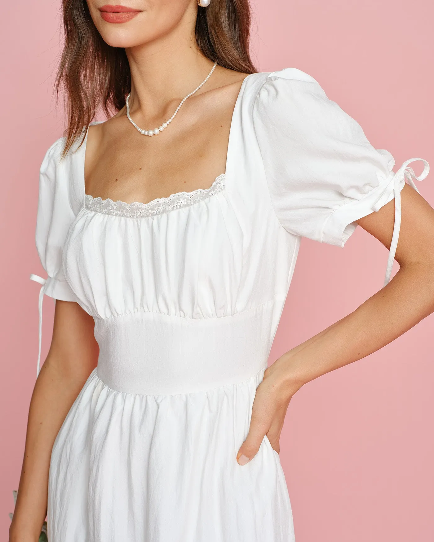 White Square Neck Lace Mini Dress sold by rihoas product image thumbnail 2