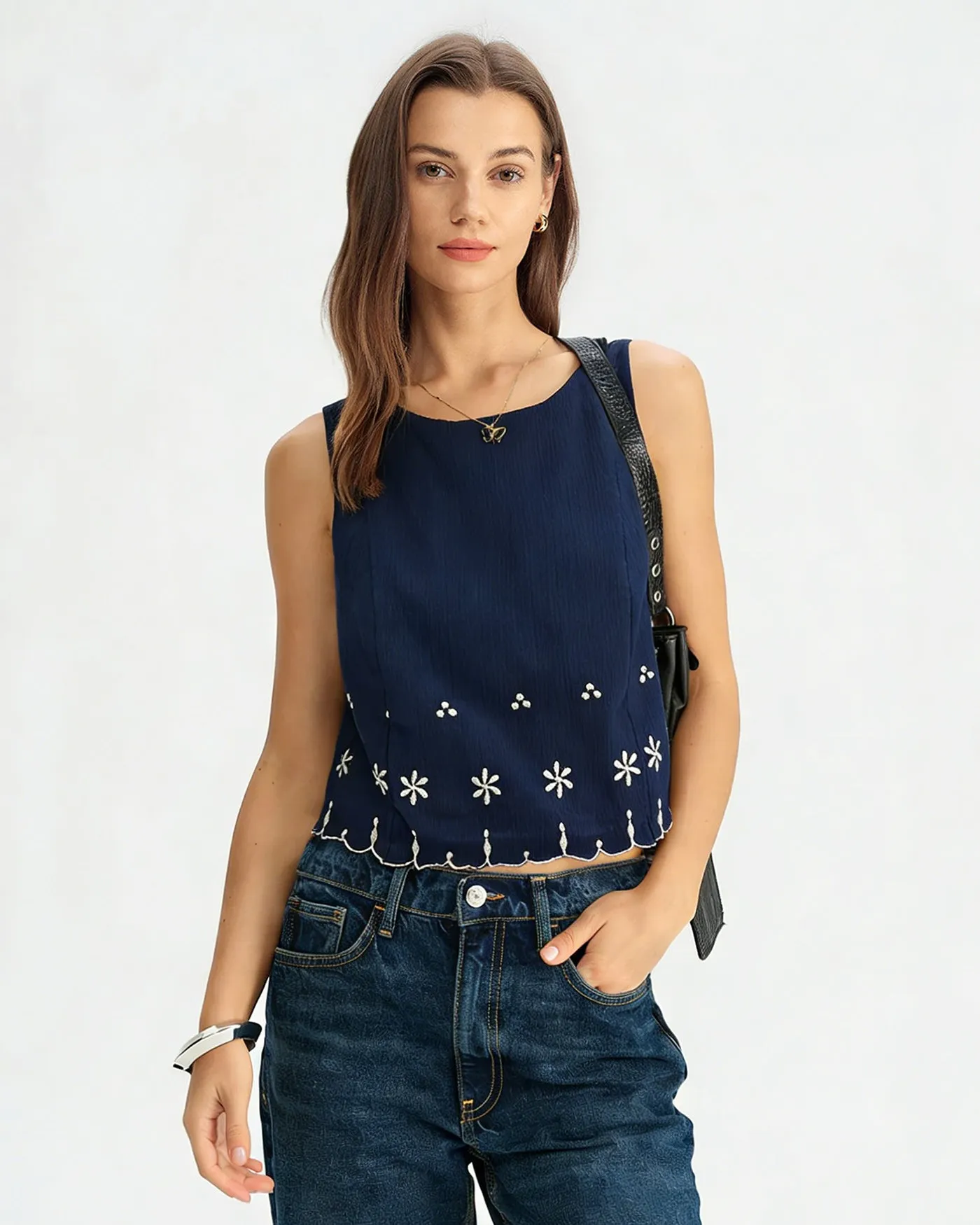 Blue Embroidery Contrasting Tank Top sold by rihoas product image thumbnail 5