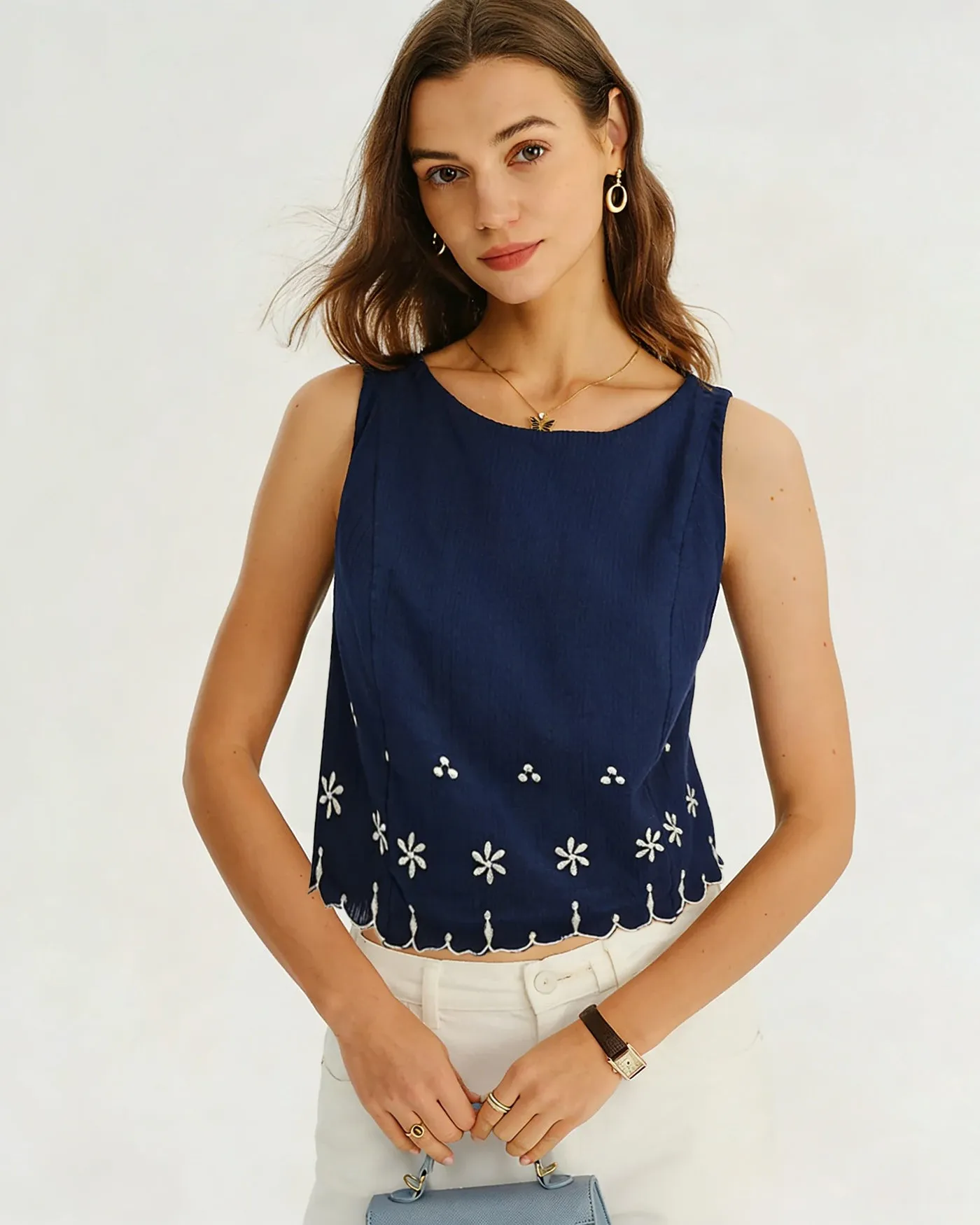 Blue Embroidery Contrasting Tank Top sold by rihoas product image thumbnail 4
