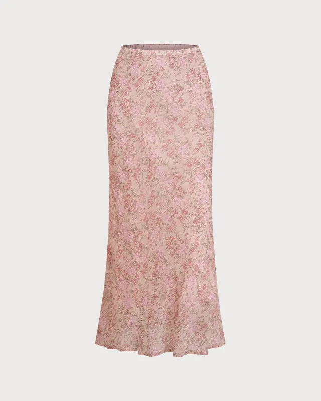 Pink Elastic Waist Floral Skirt made by rihoas