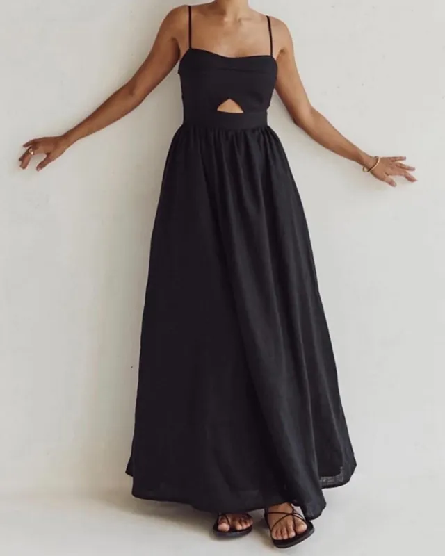 Black Cut Out Slip Maxi Dress made by rihoas