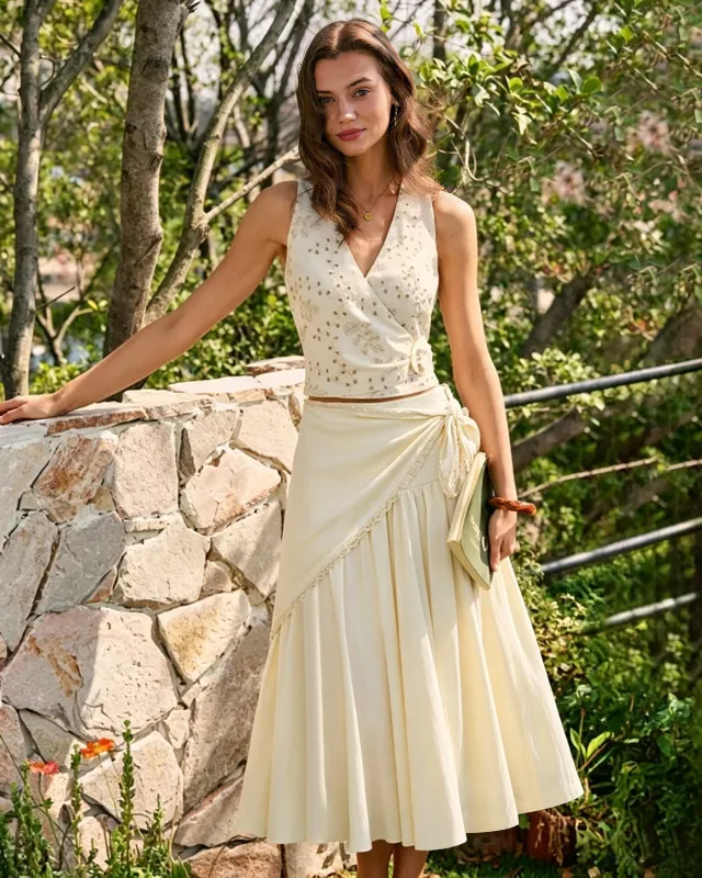 Apricot Splicing Tie Midi Skirt made by rihoas