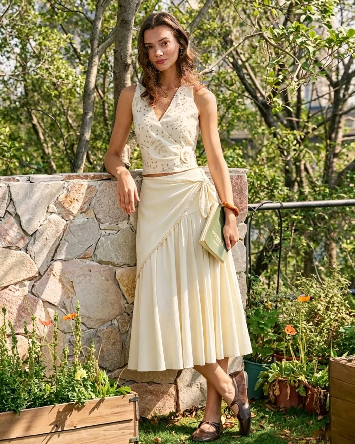 Apricot Splicing Tie Midi Skirt sold by rihoas product image thumbnail 2