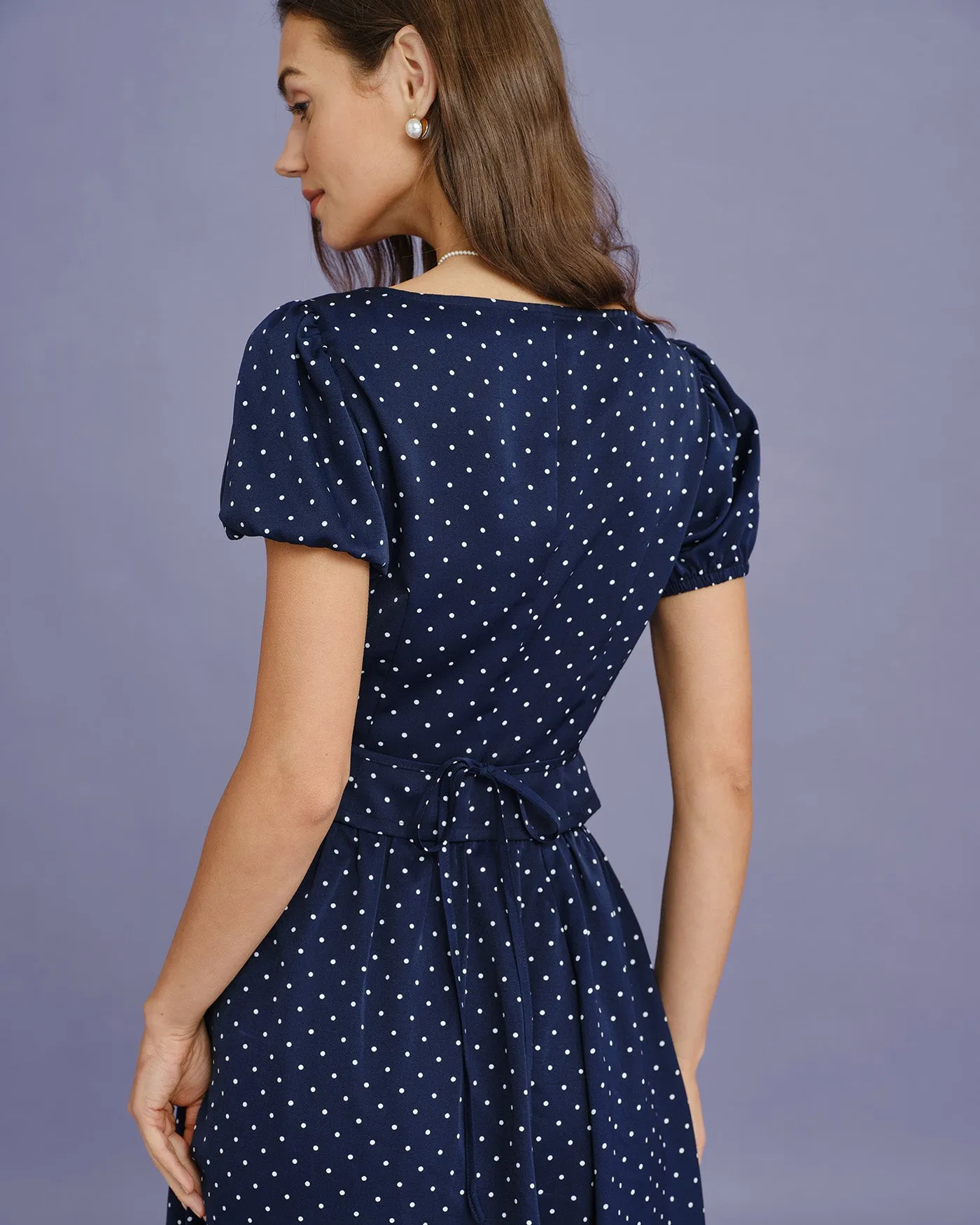 Blue Square Neck Polka Dot Blouse sold by rihoas product image thumbnail 3