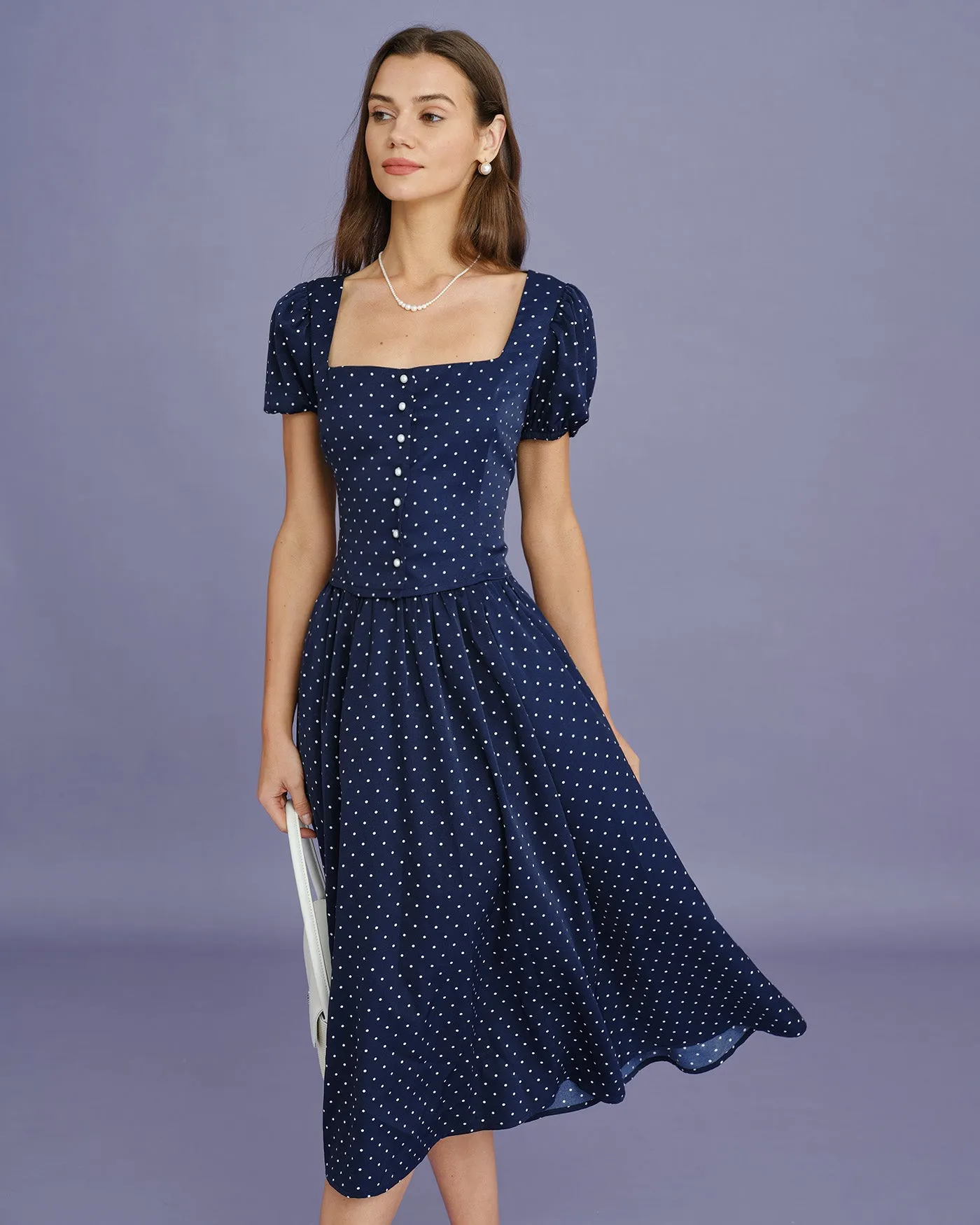 Blue Square Neck Polka Dot Blouse sold by rihoas product image thumbnail 5