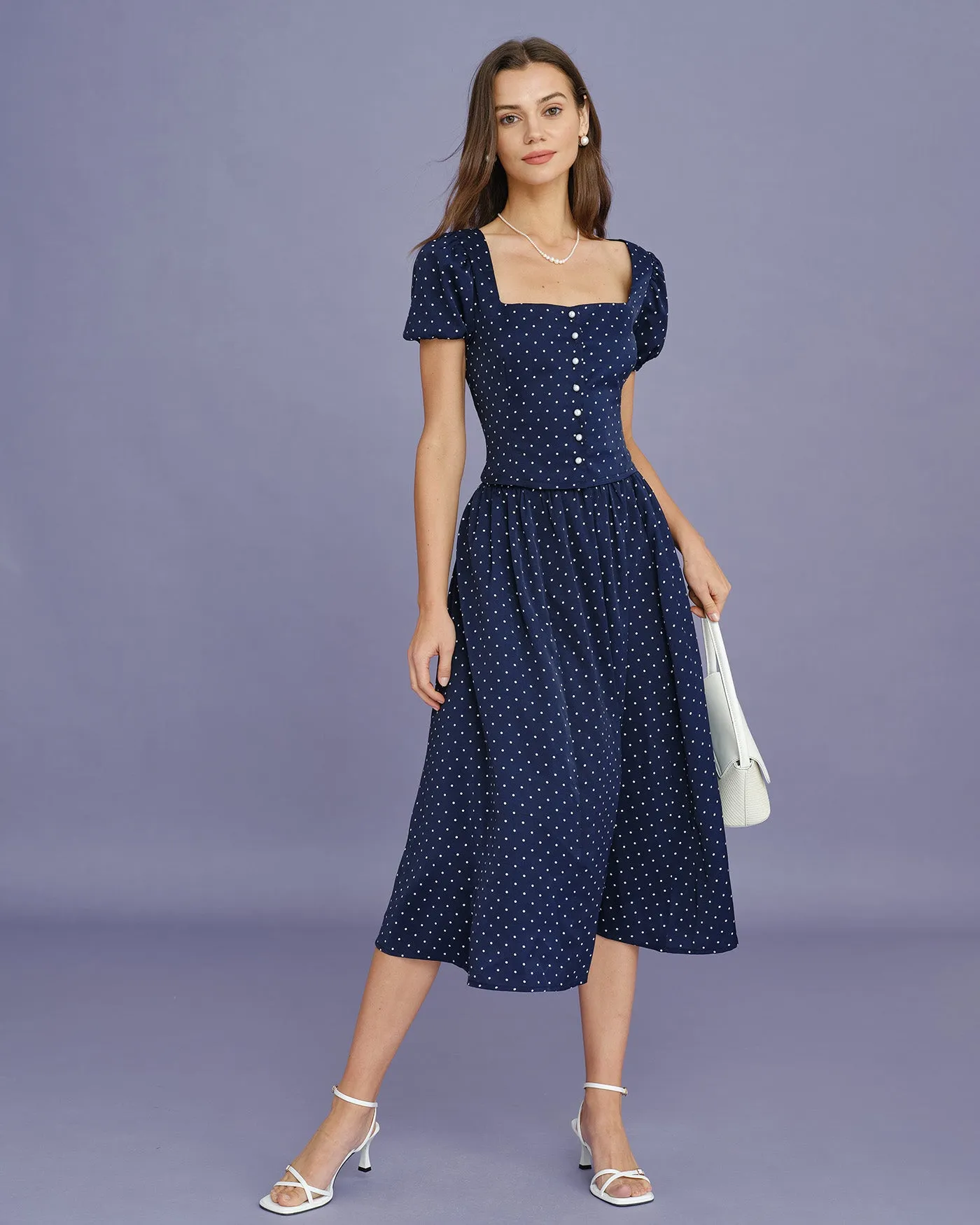 Blue Square Neck Polka Dot Blouse sold by rihoas product image thumbnail 4