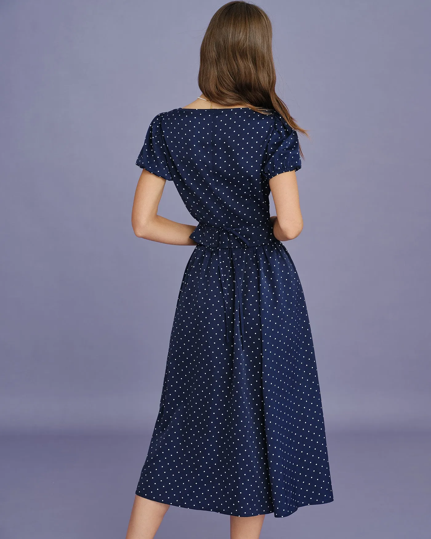 Blue Polka Dot Pockets Midi Skirt sold by rihoas product image thumbnail 4