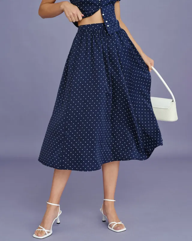 Blue Polka Dot Pockets Midi Skirt made by rihoas