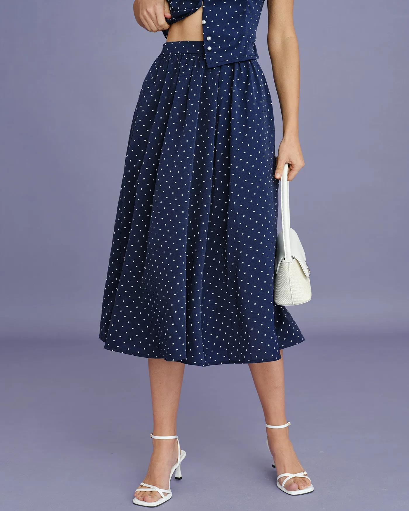 Blue Polka Dot Pockets Midi Skirt sold by rihoas product image thumbnail 2