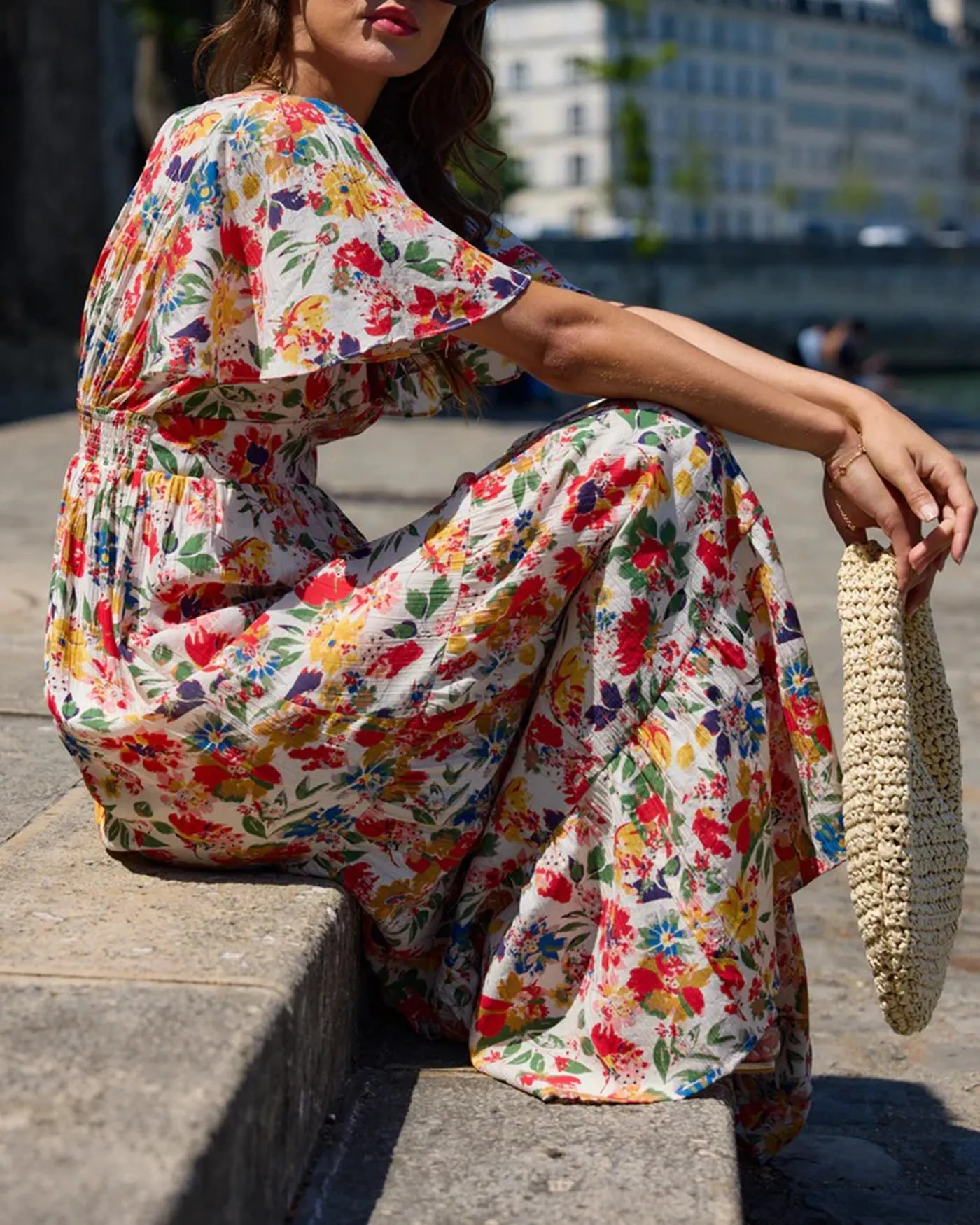 Floral V Neck Butterfly Sleeve Maxi Dress sold by rihoas product image thumbnail 3