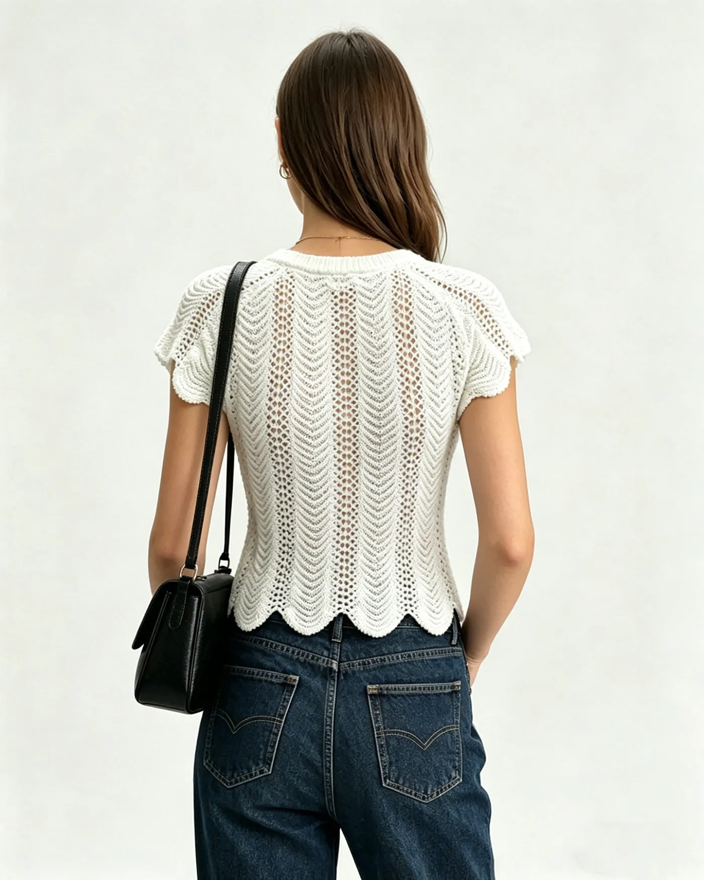 White Round Neck Textured Tee sold by rihoas product image thumbnail 3