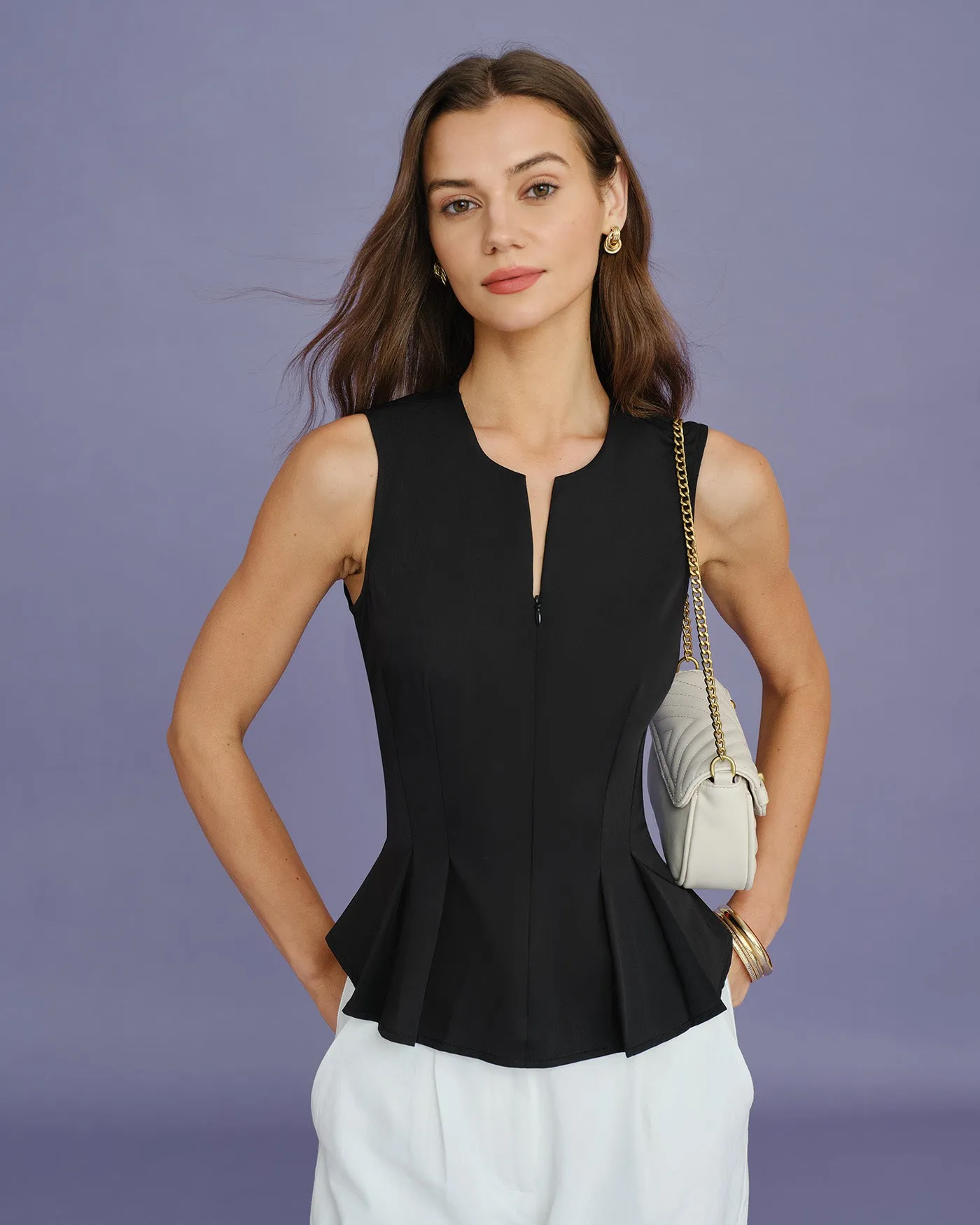 Black Solid Ruched Tank Top sold by rihoas product image thumbnail 3