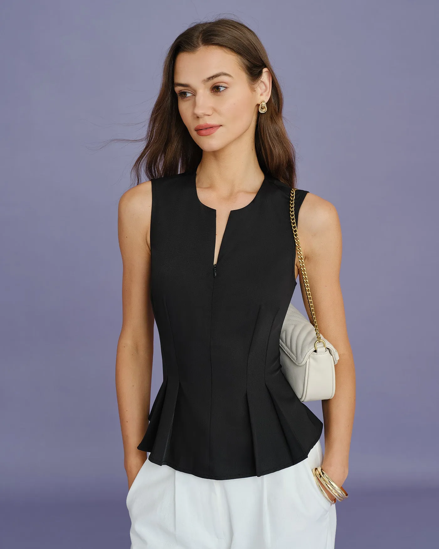 Black Solid Ruched Tank Top sold by rihoas