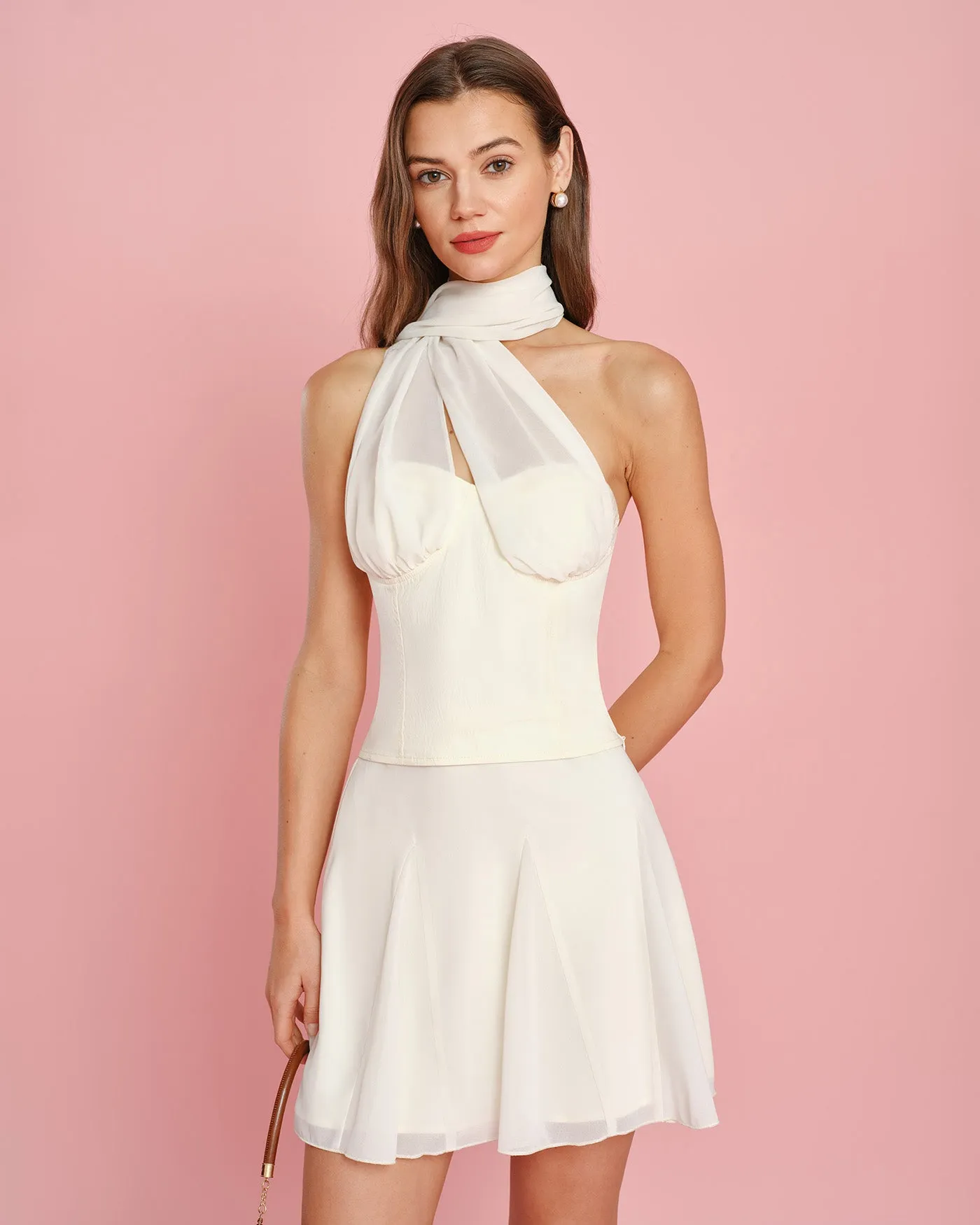 Apricot Solid Chiffon Mini Skirt sold by rihoas product image thumbnail 2